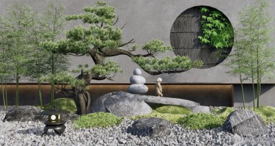 新中式庭院景观3D模型下载